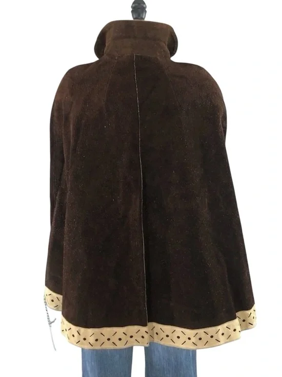 Vintage Leather Cape Poncho Hippie Jacket Size OS Tan Brown Zipper Front Western - Picture 3 of 13